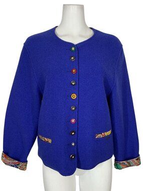 Geiger Austrain Boiled Wool Cardigan Jacket 40 Blue